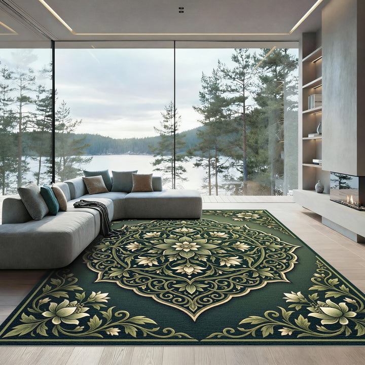 Elegant Emerald Floral Mandla Rug
