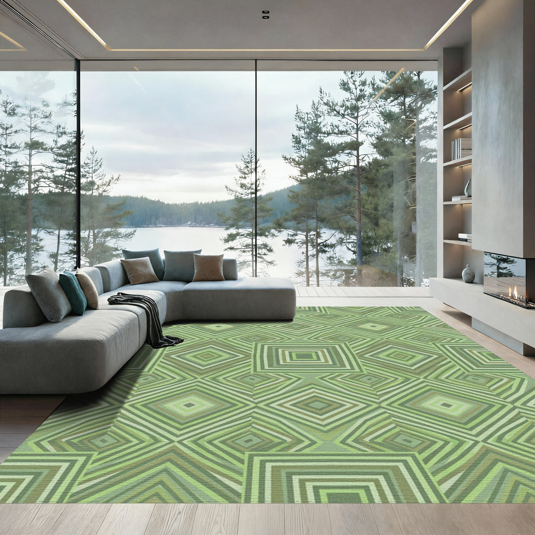 Shades of Green Geometric Layered Squares Rug