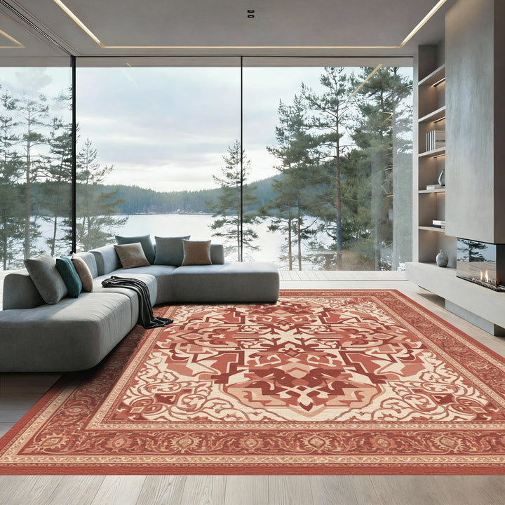 Terra Cotta Medallion Geometric Border Rug