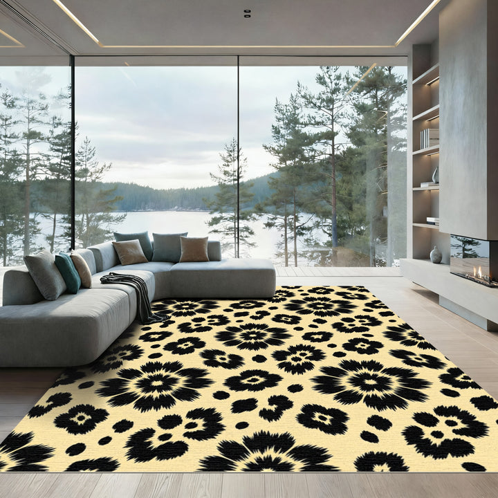 Black Floral Spot Cheetah Rug