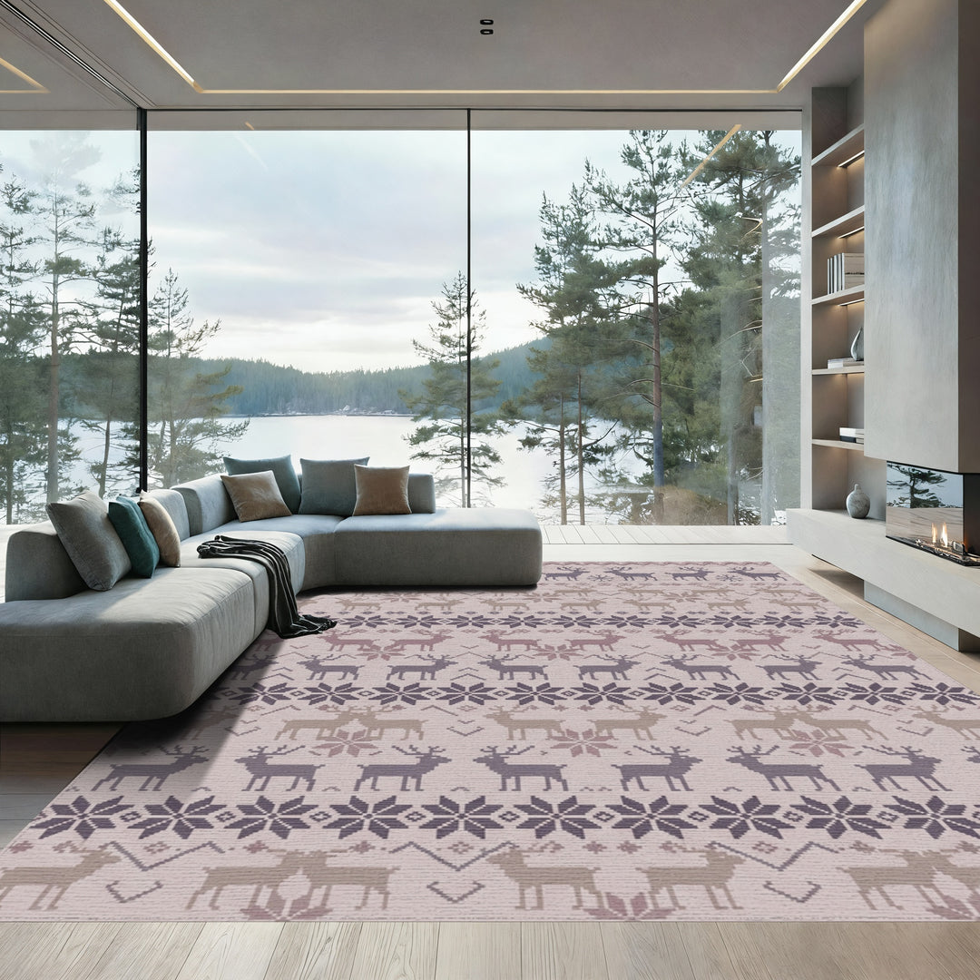 Winter Deer Snowflake Knit Texture Rug