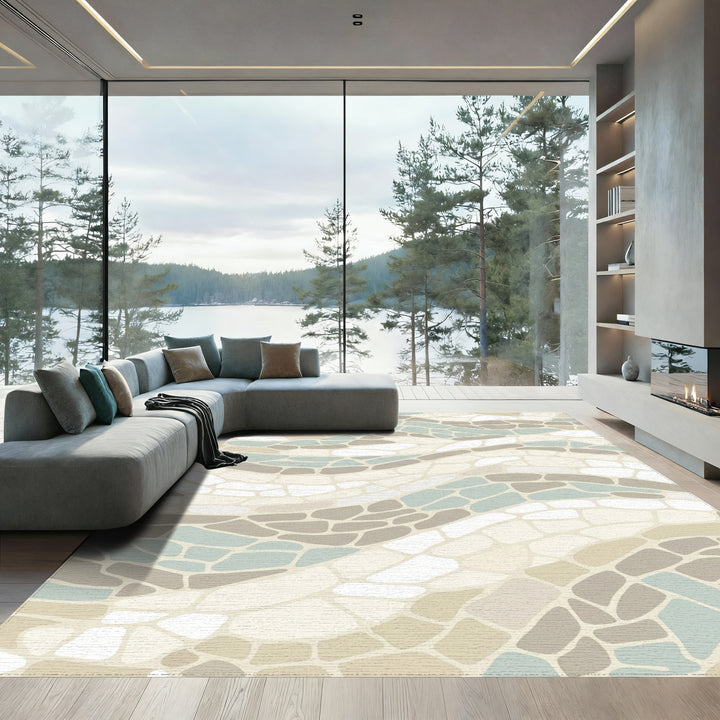 Soft Earthy Tones Wavy Mosaic Rug