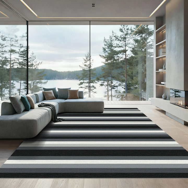 Monochromatic Horizontal Striped Arrangement Rug