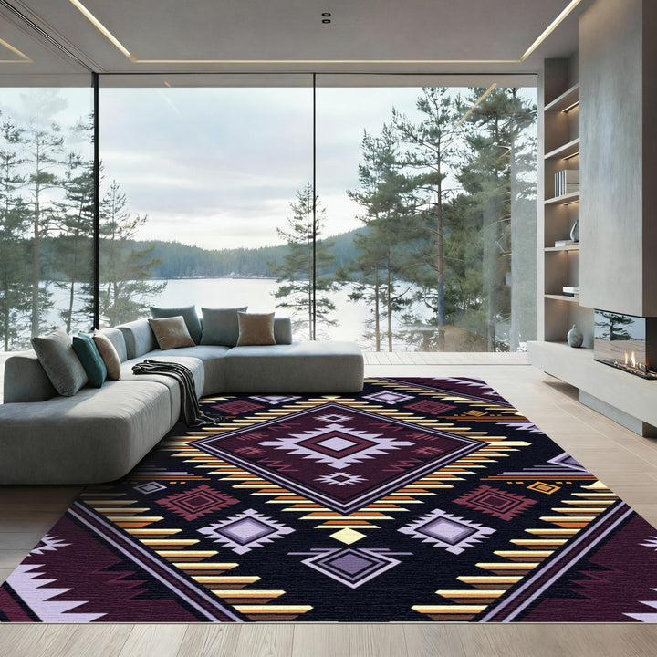 Deep Burgundy Tribal Geometric Diamond Rug