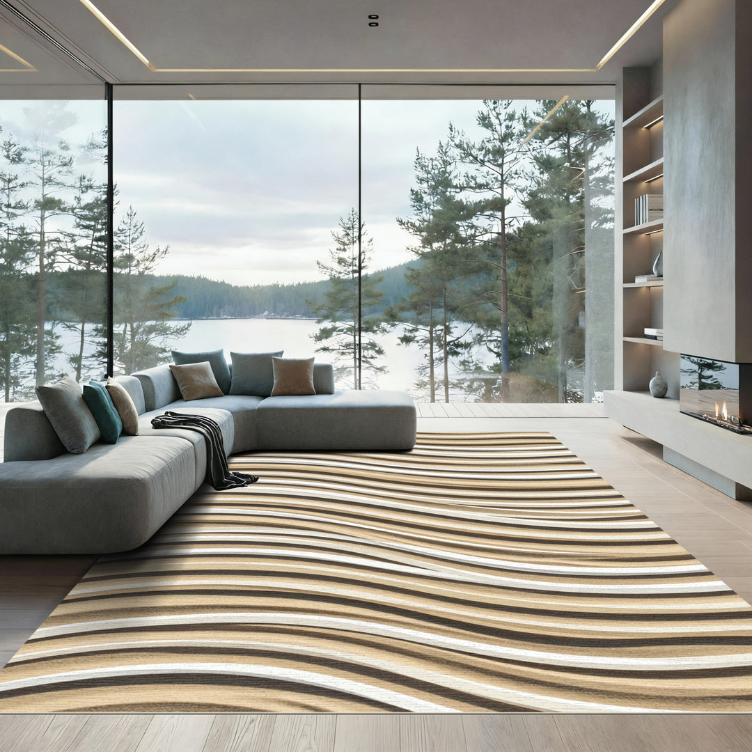 Sandy Wave Stripe Abstract Rug