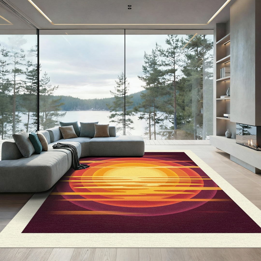 Crimson Orange Sun Sunset Layers Rug