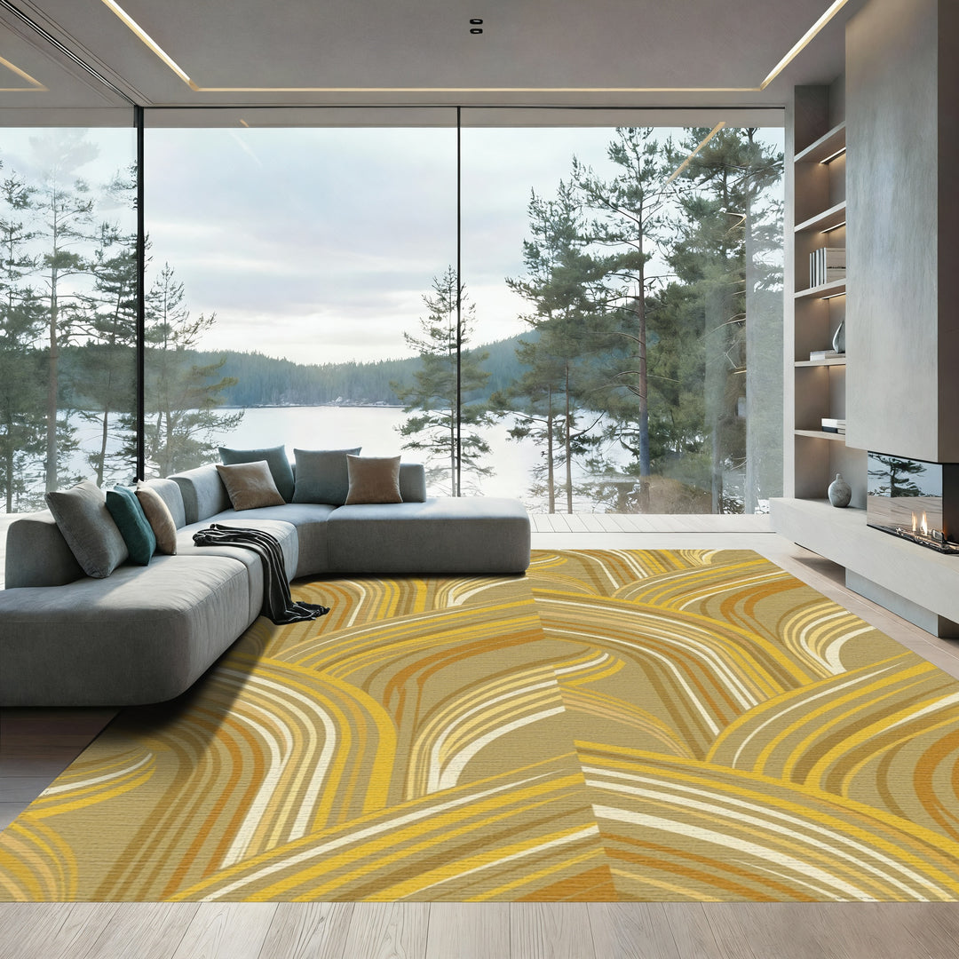 Golden Cream Arc Swirl Rug