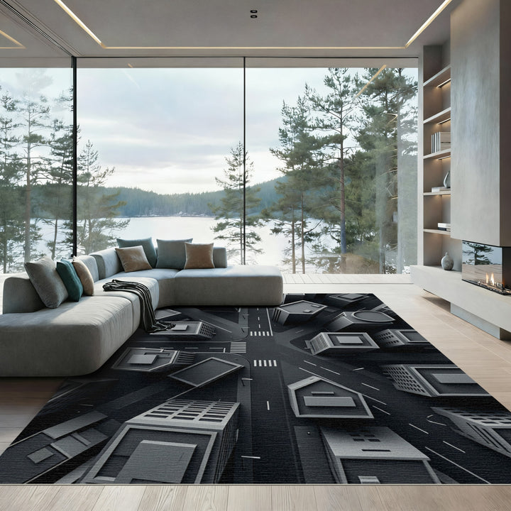 Monochromatic Urban Intersection Area Rug