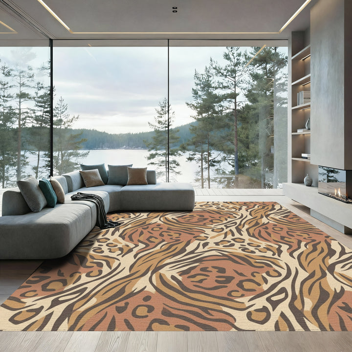 Earthy Leopard Tiger Mixed Media Rug