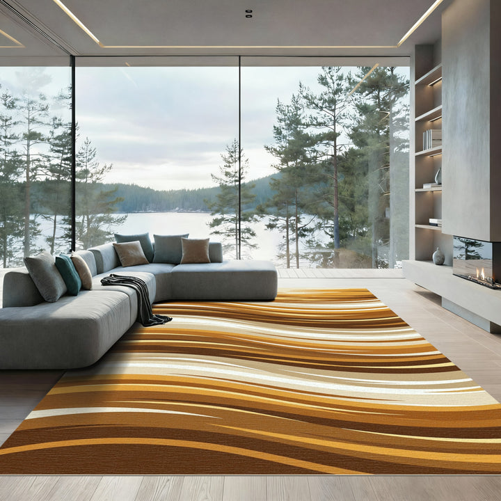 Golden Brown Wavy Stripe Rug
