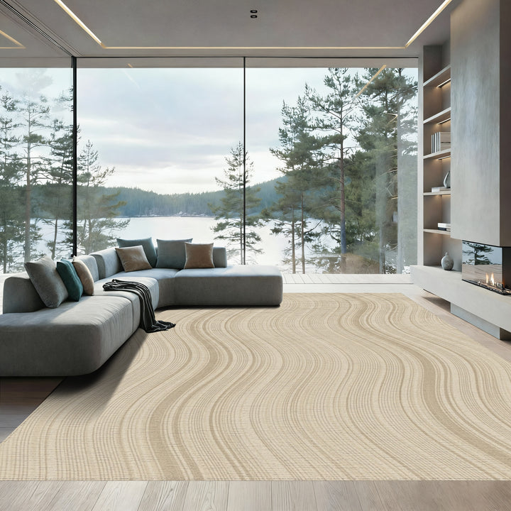 Cream Wavy Linen Stripe Rug
