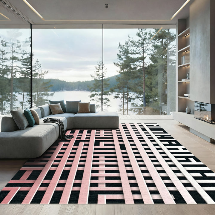 Pale Pink Lattice Intertwined Rug