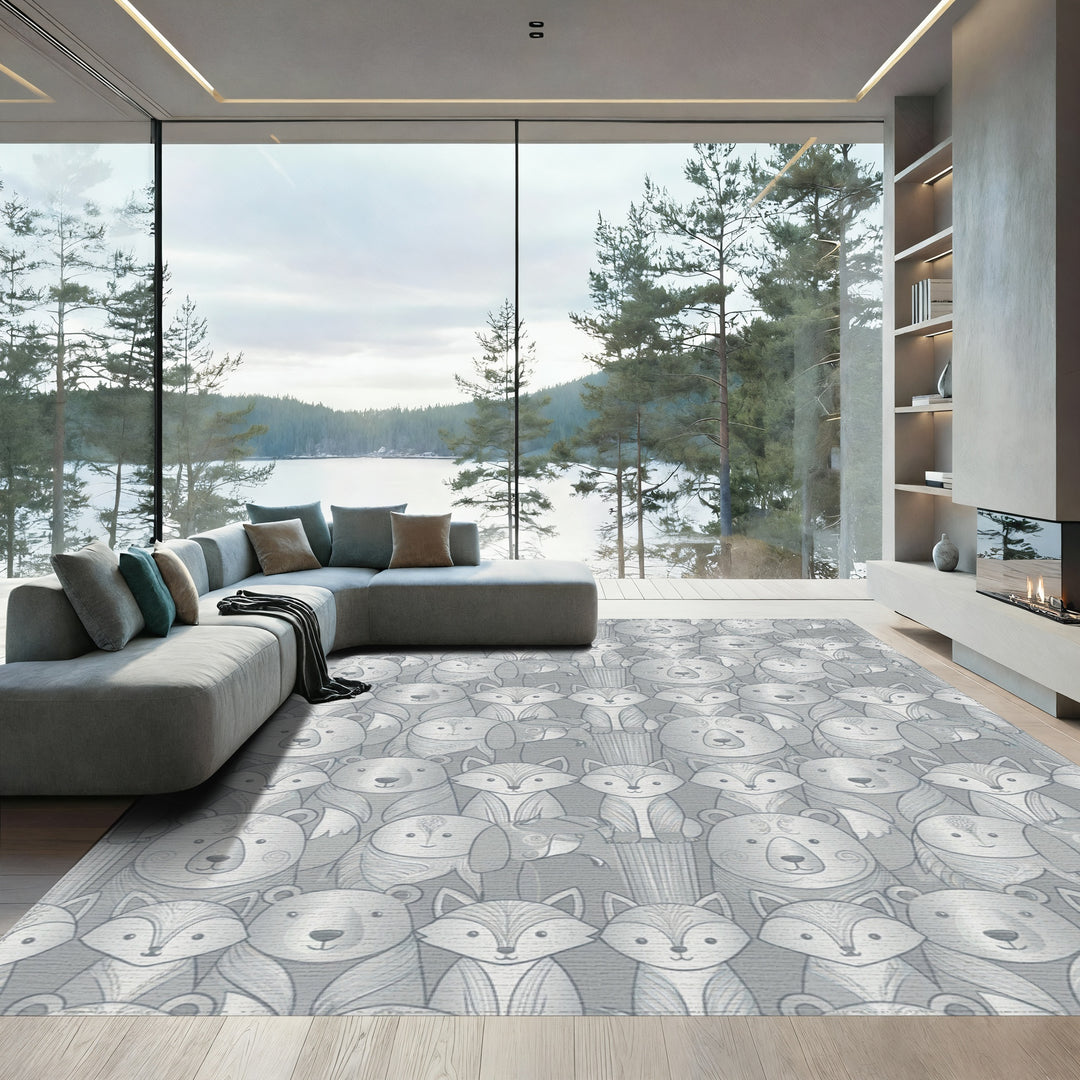 Woodland Friends Silvery Gray Animals Rug