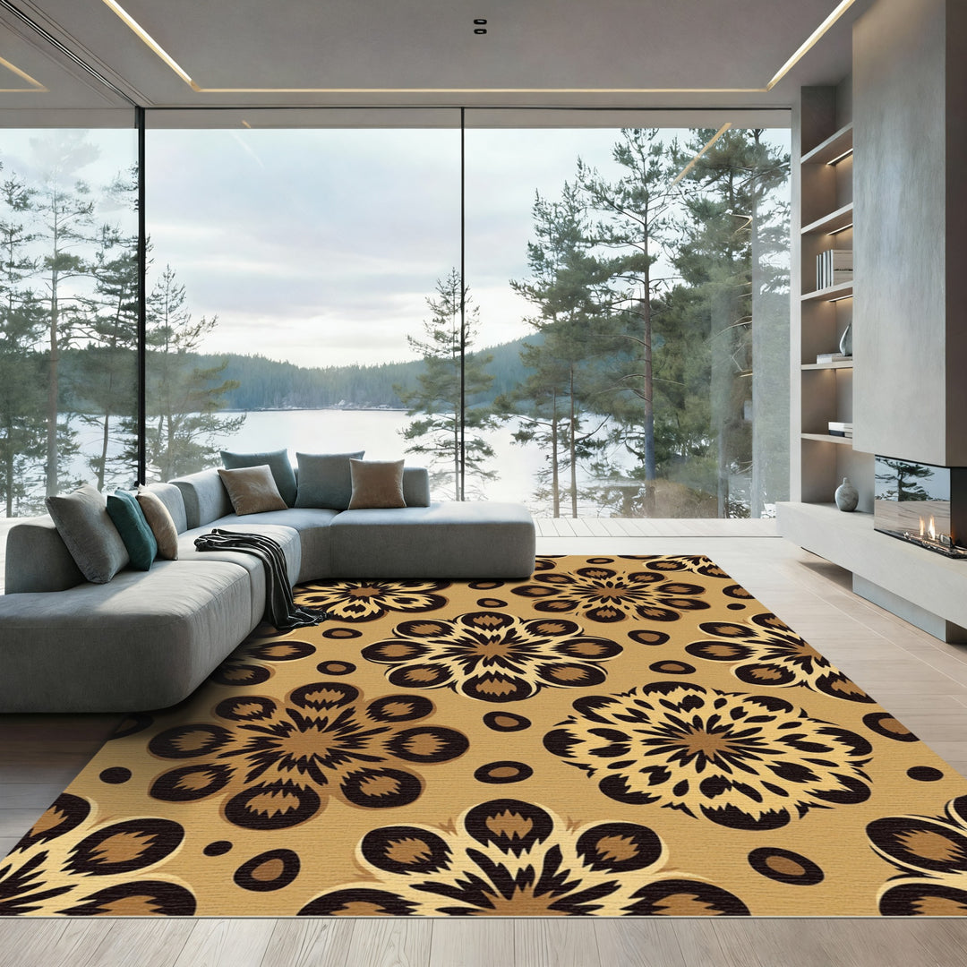 Golden Brown Floral Leo Bloom Rug