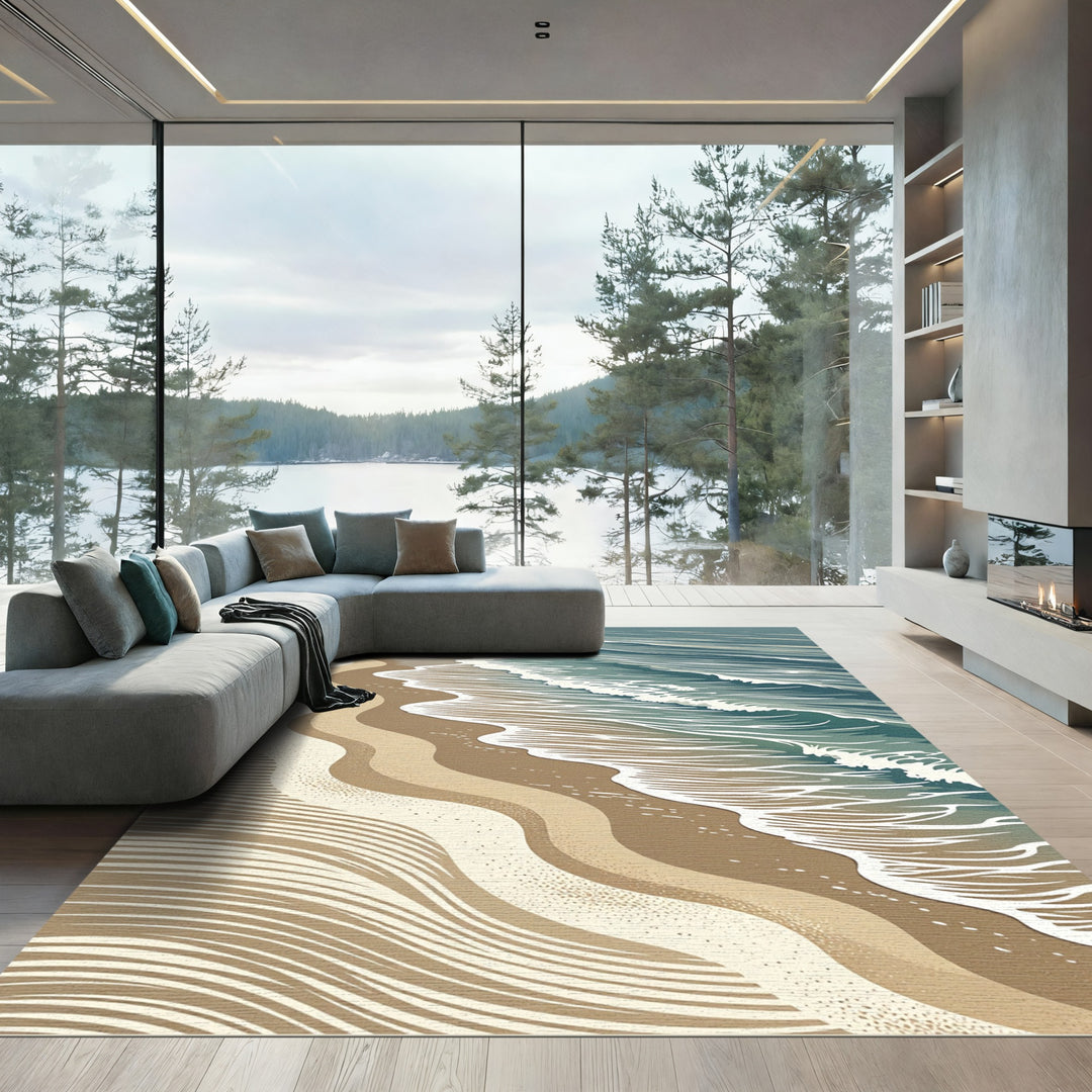 Abstract Coastal Waves Beach Rug