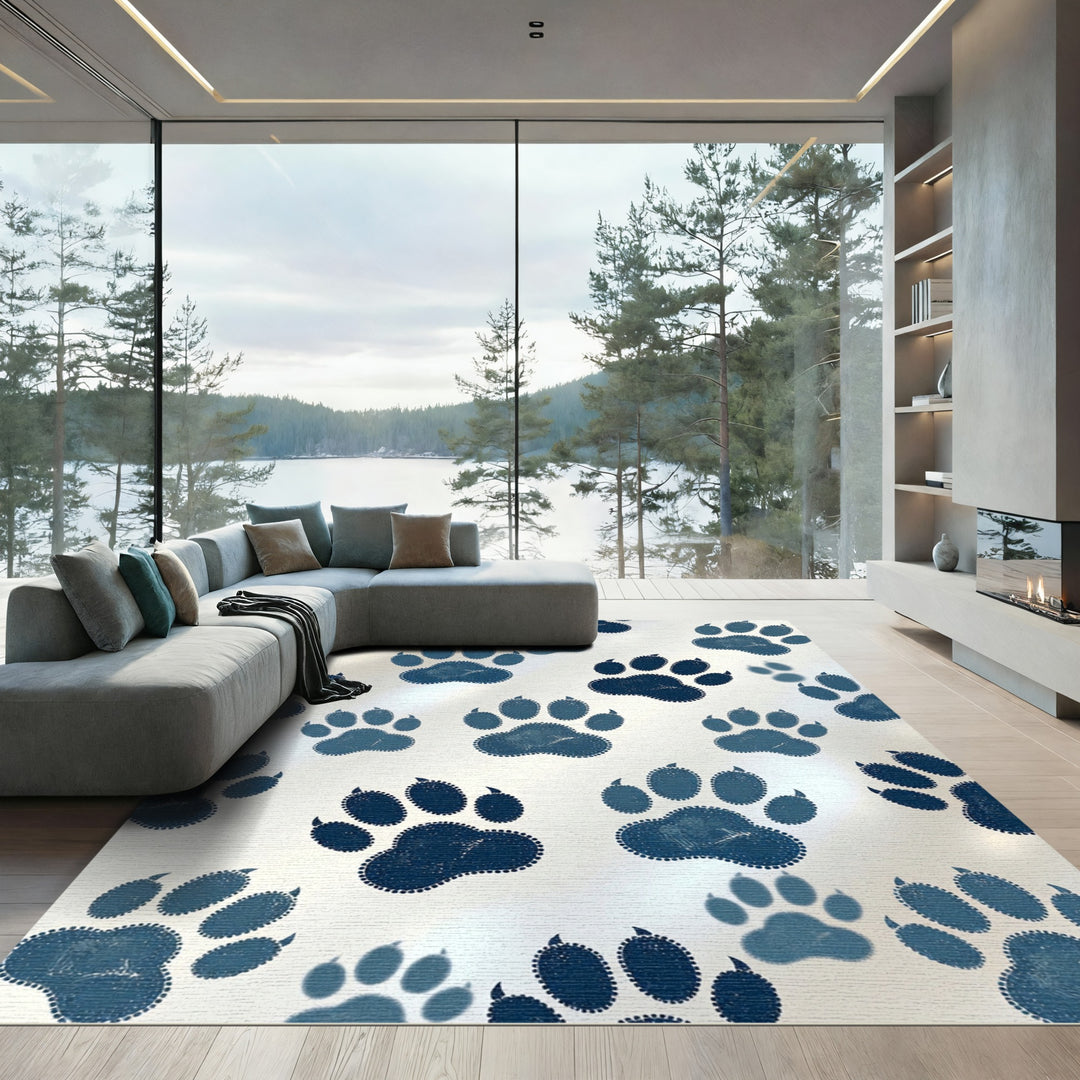 Deep Blue Paw Print Scatter Rug