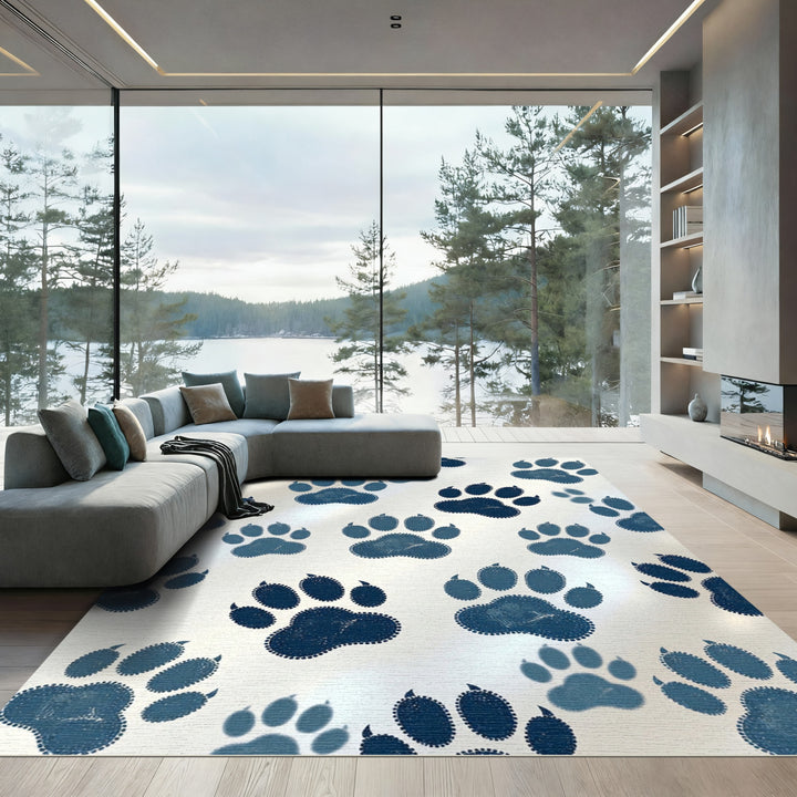 Deep Blue Paw Print Scatter Rug