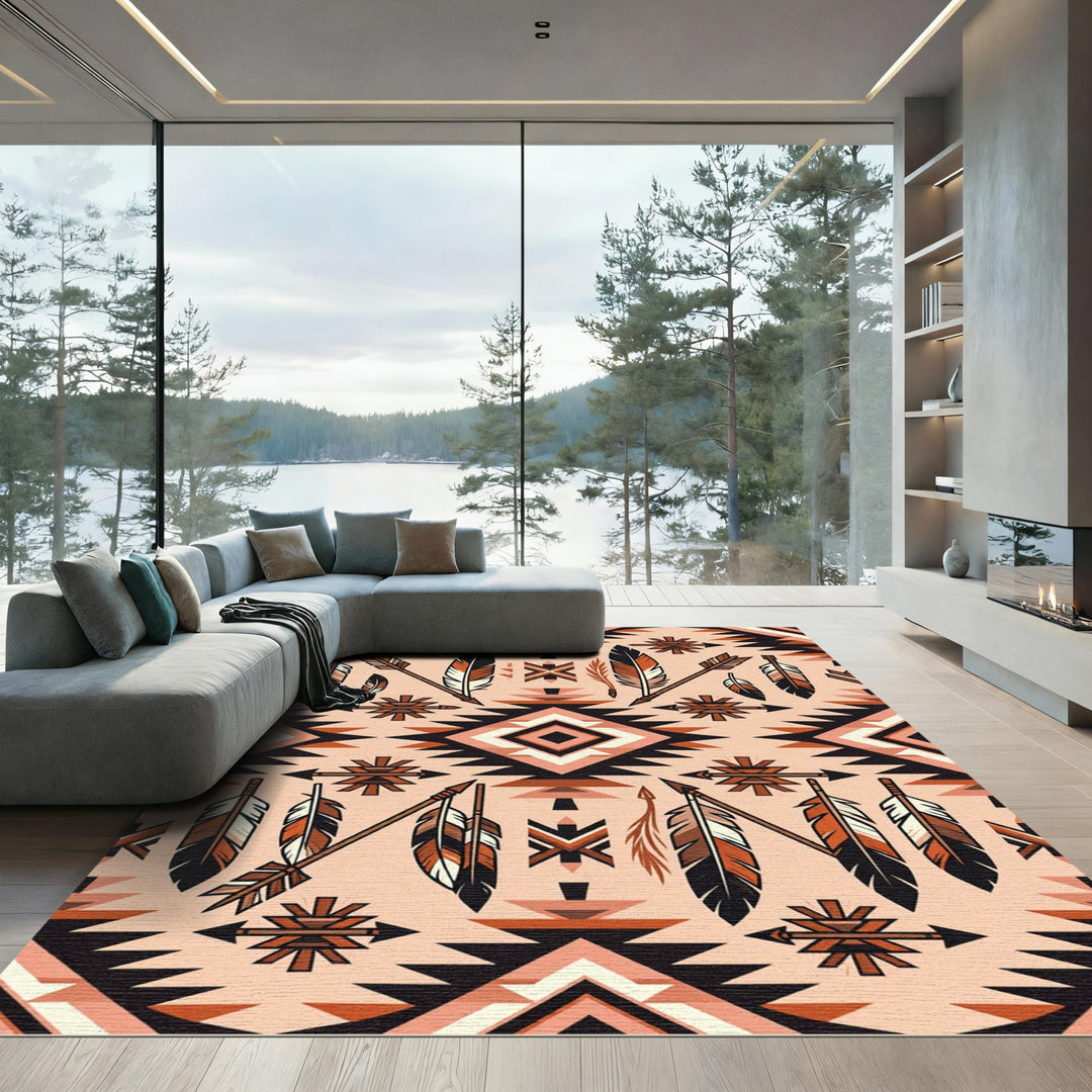 Orange Feathers Arrows Geometric Rug