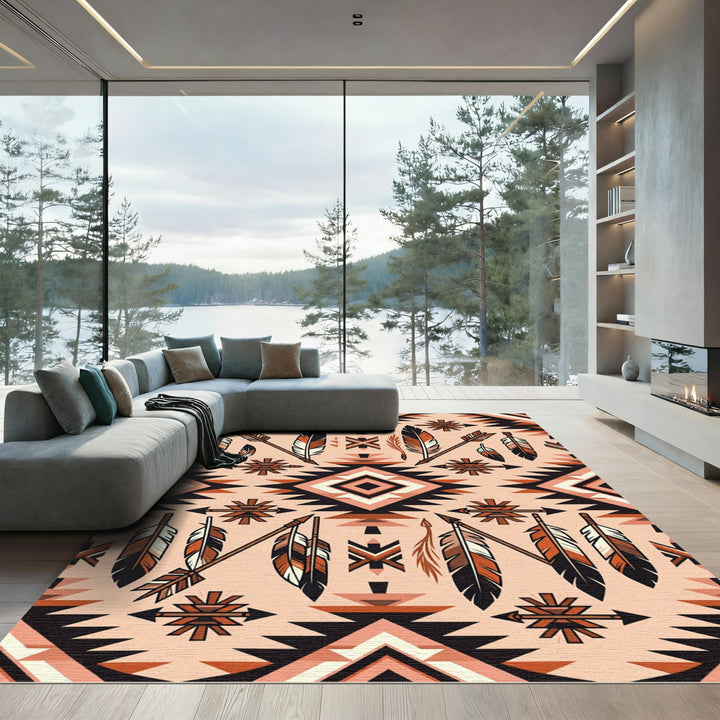 Orange Feathers Arrows Geometric Rug