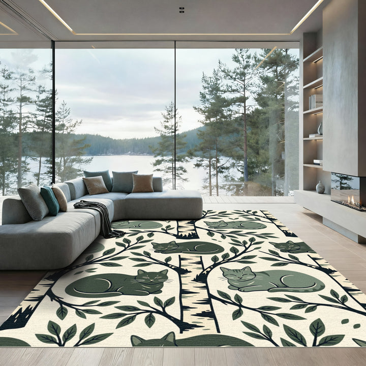 Serene Gray Cats Among Trees Rug