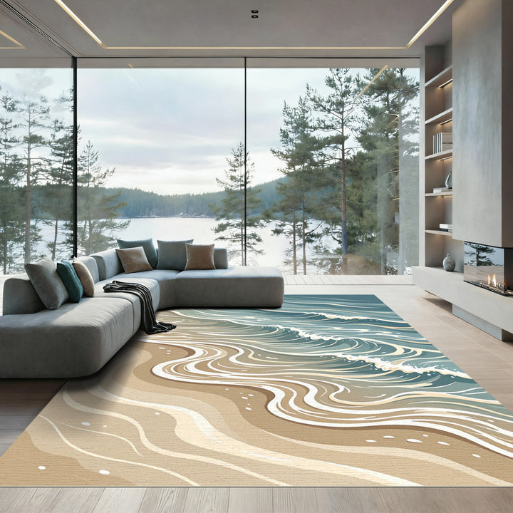 Coastal Waves Abstract Ocean Rug
