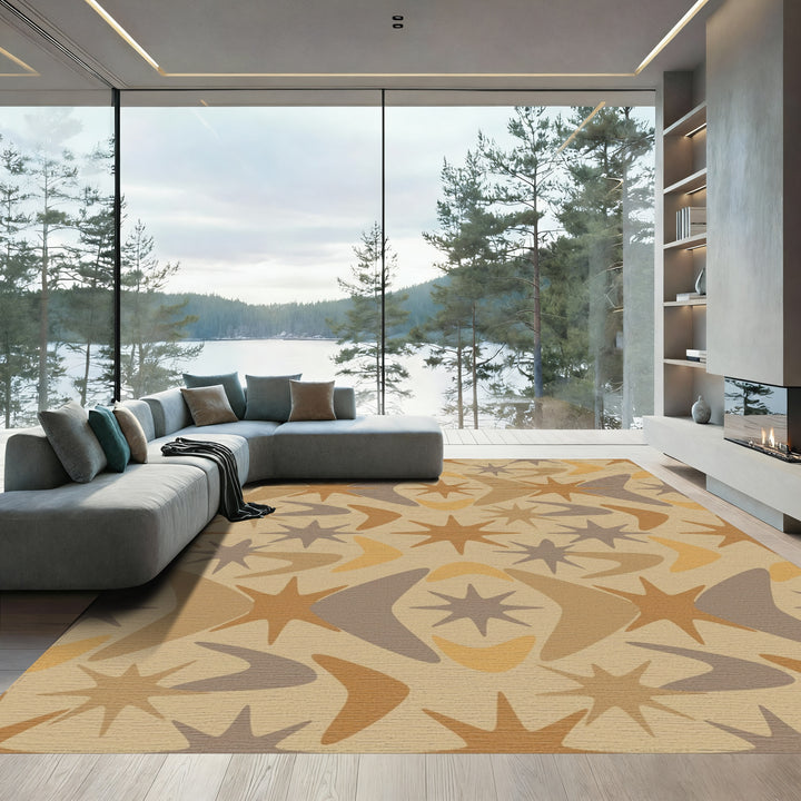 Retro Starburst Boomerang Earth Tones Rug