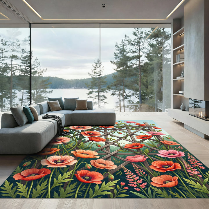 Whimsical Poppy Garden Trellis Rug