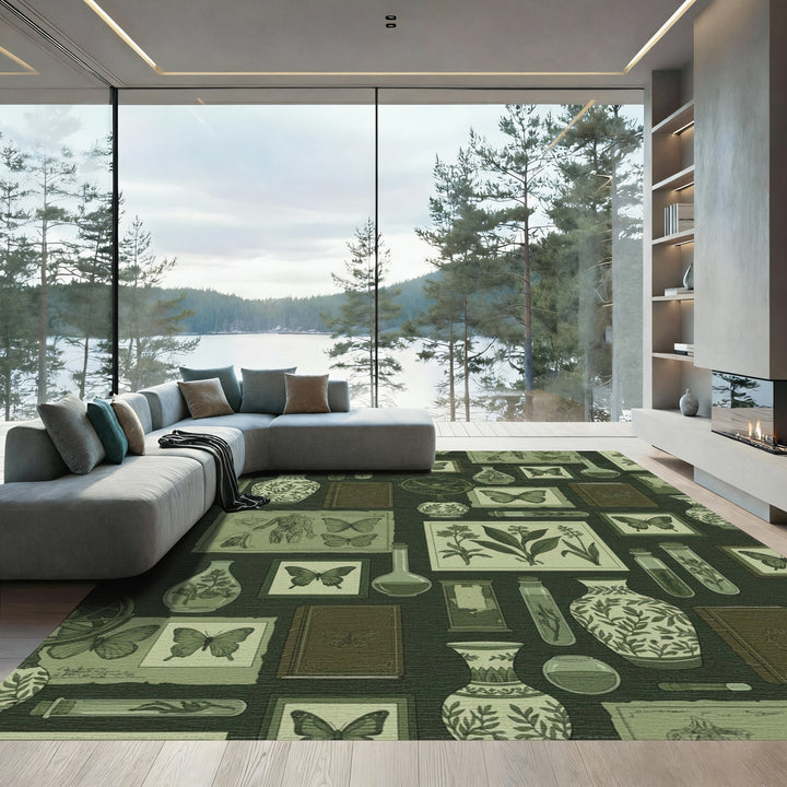 Vintage Botanical Butterfly Collection Rug