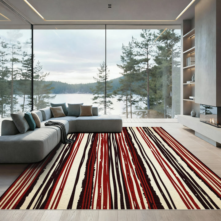 Bold Red Tan Stripe Rug