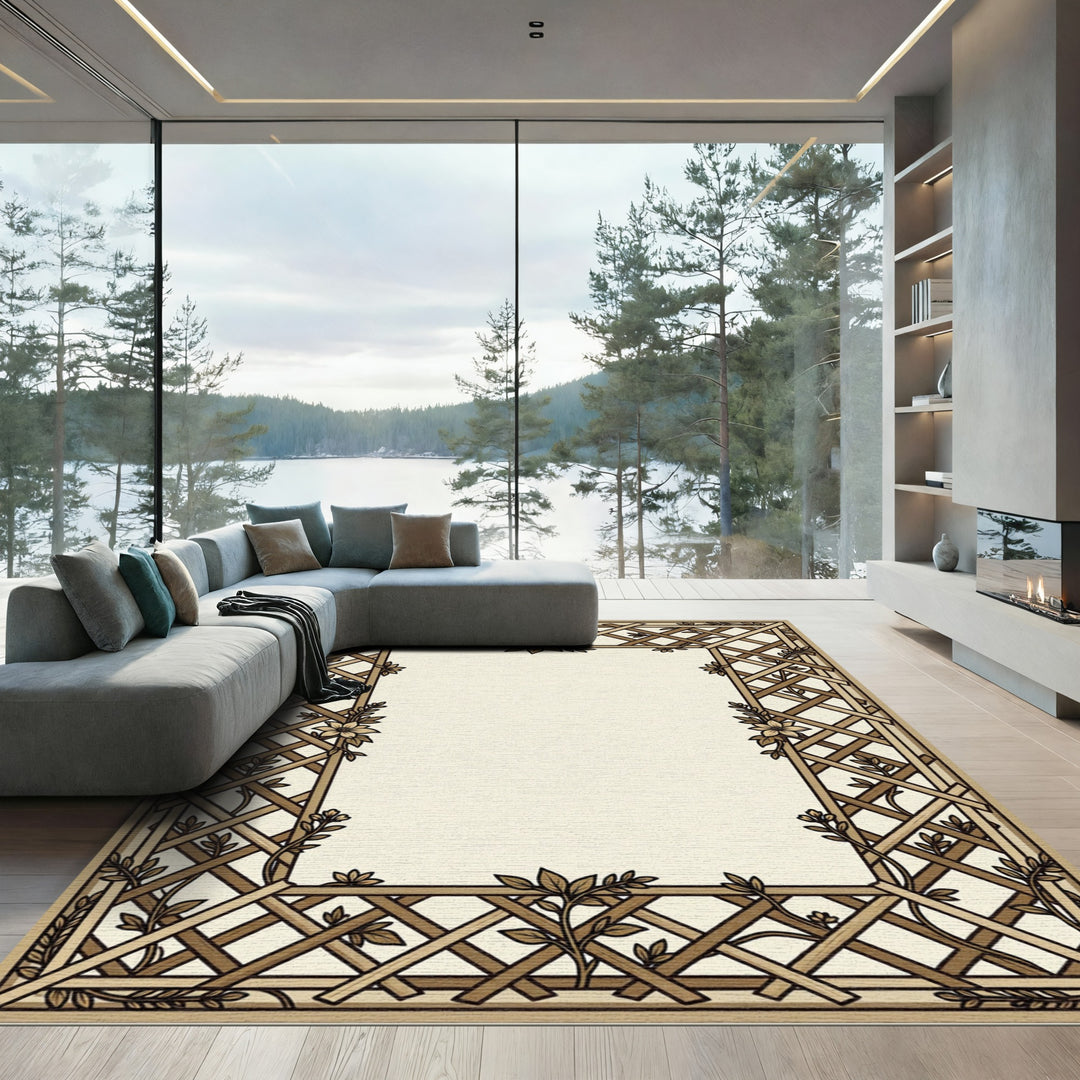 Elegant Trellis Vine Floral Border Rug