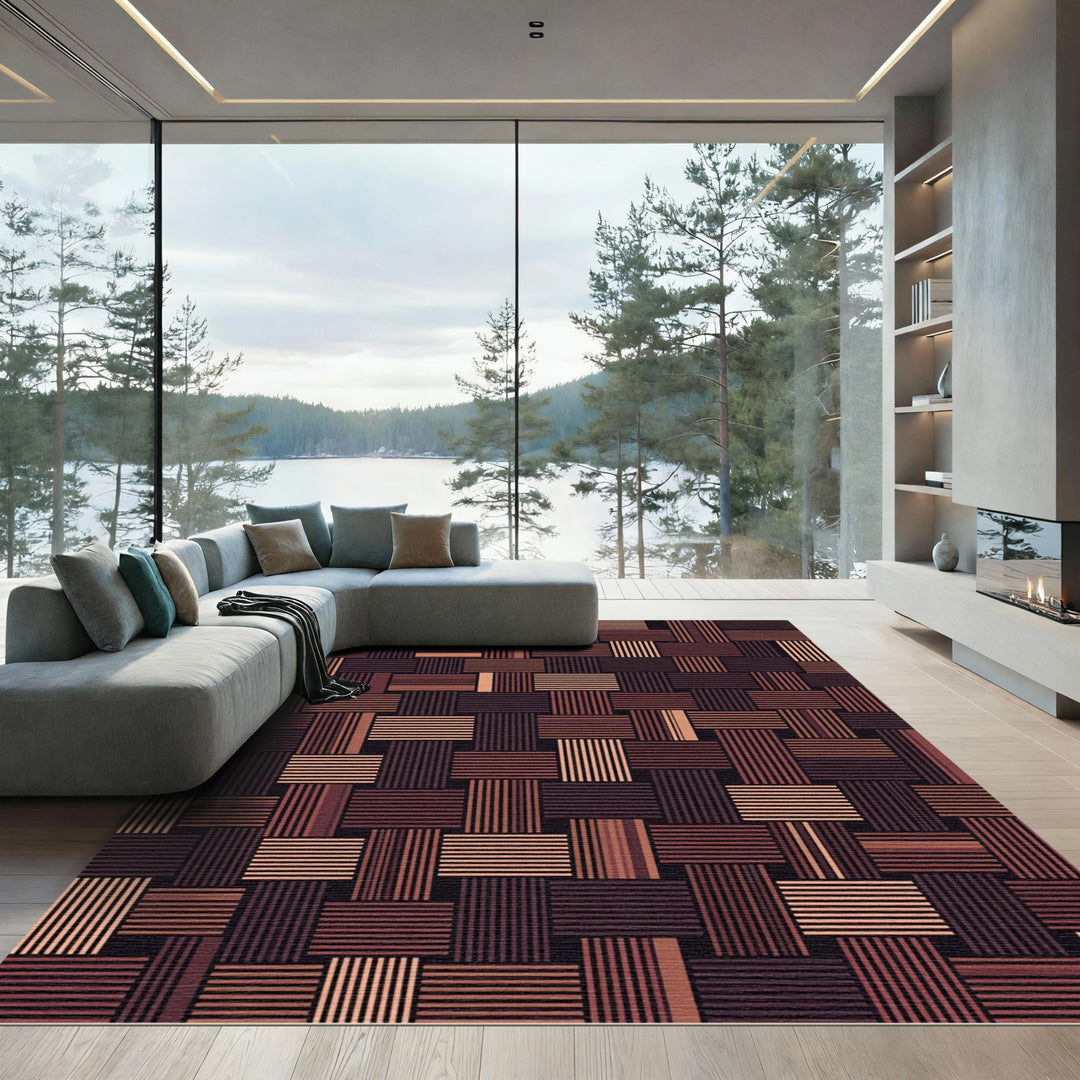 Woven Stripe Geometric Composition Rug