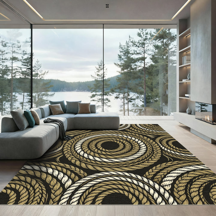 Braided Rope Swirls Tan Cream Rug
