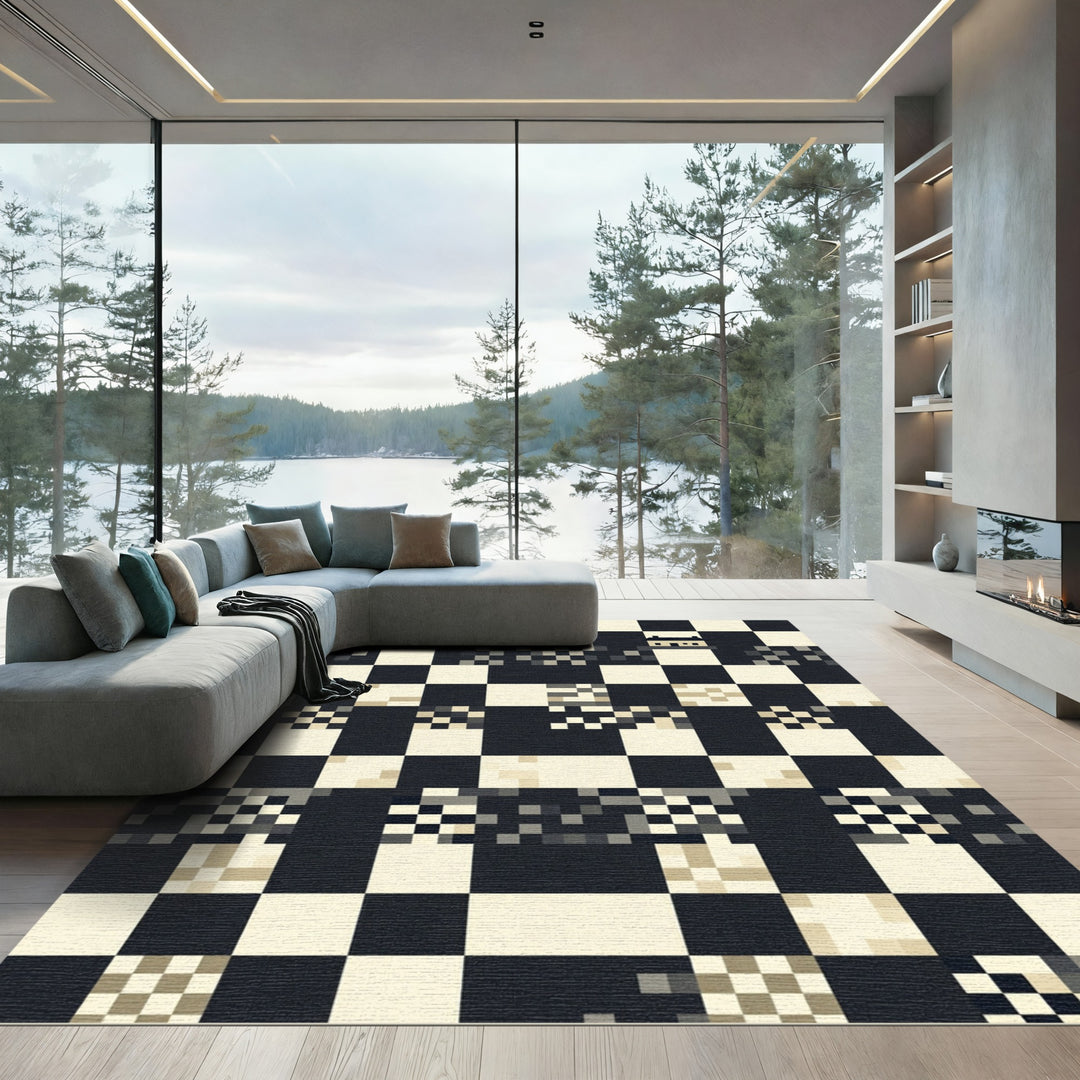 Geometric Monochrome Chessboard House Rug