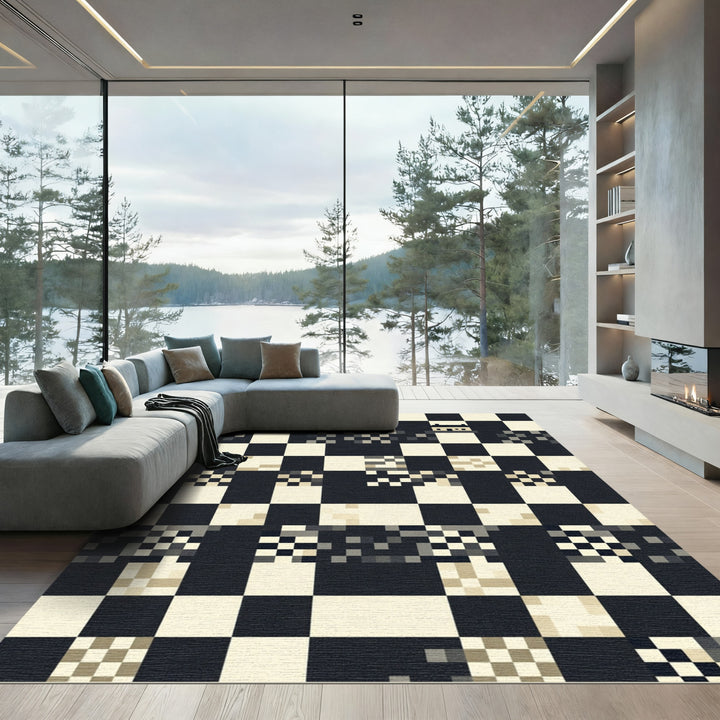 Geometric Monochrome Chessboard House Rug