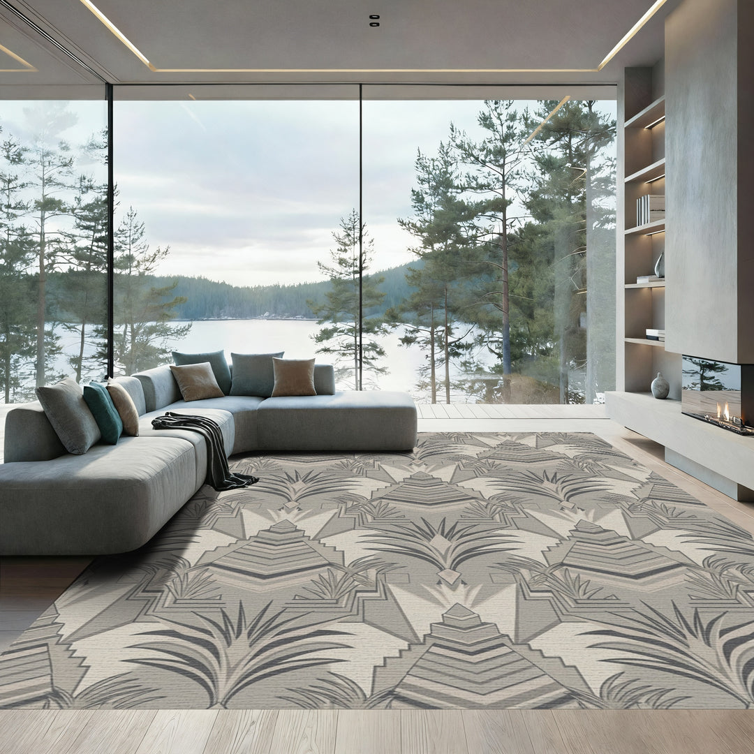 Geometric Step Pyramid Palm Motif Rug