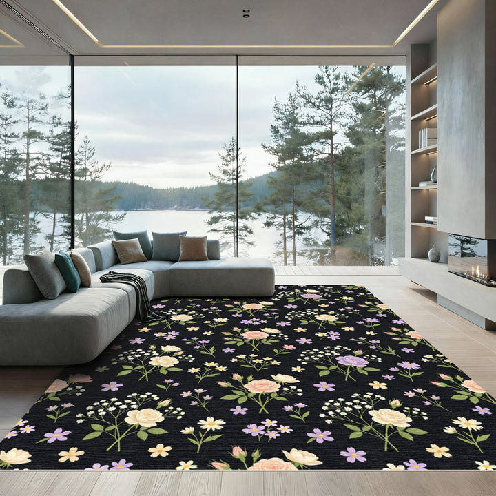 Pastel Pink Cream Lilac Floral Sprigs Rug