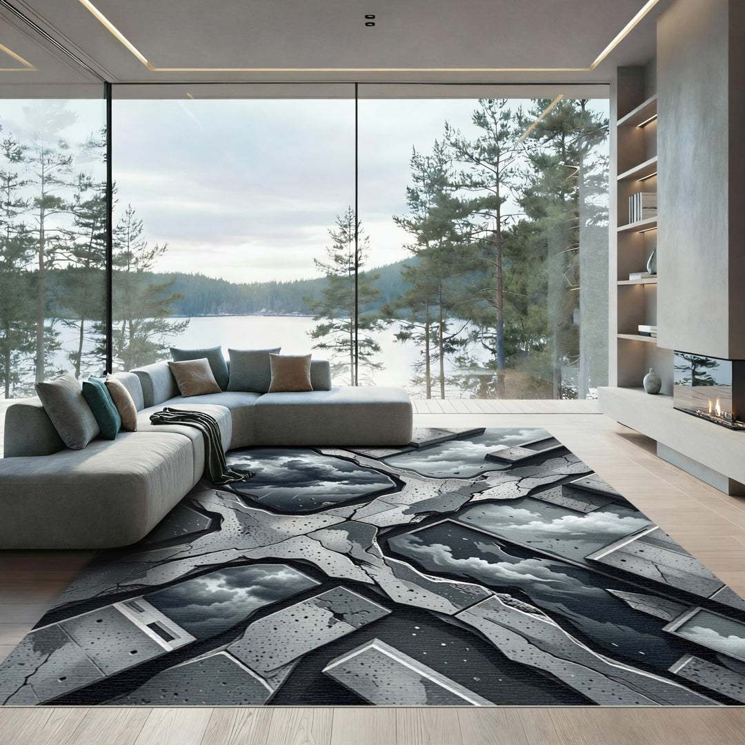 Concrete Sky cracked abstract Rug