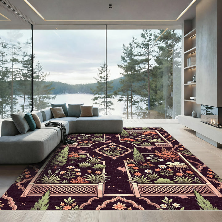 Traditional Floral Garden Archway Rug