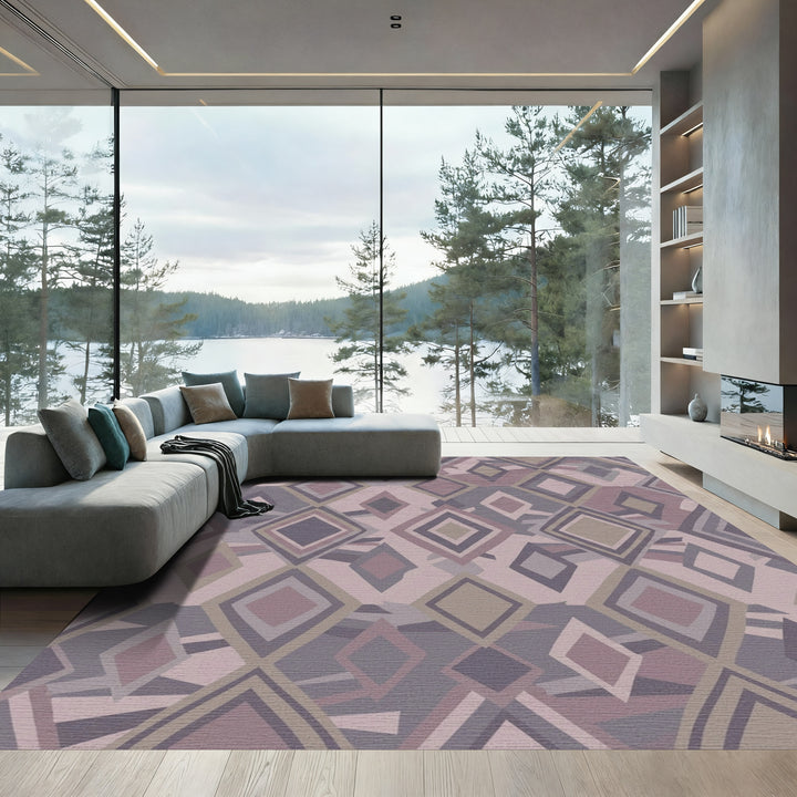 Muted Mauve Diamond Geometric Array Rug
