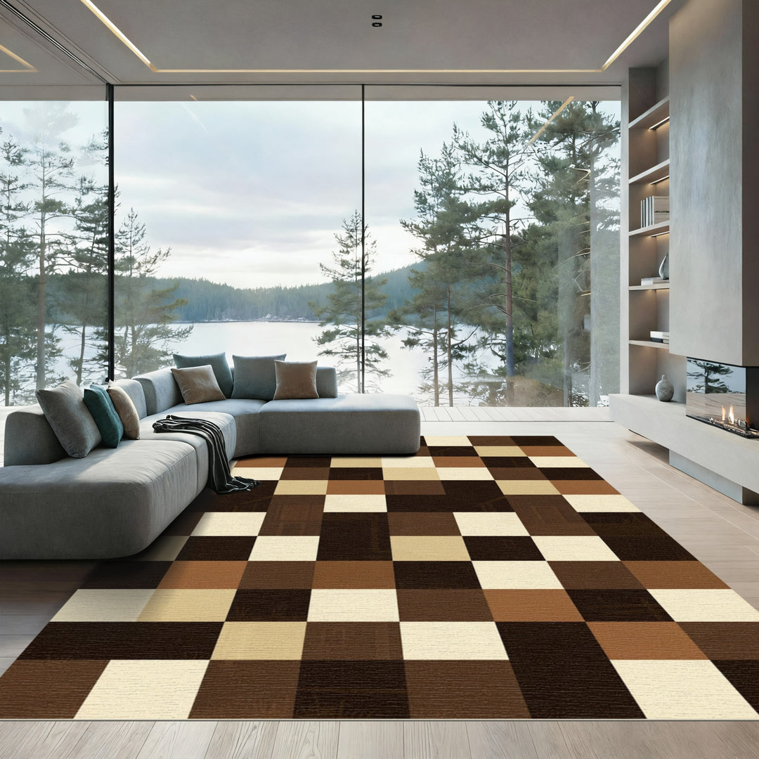Checkerboard Farmhouse Cabin Abstract Rug
