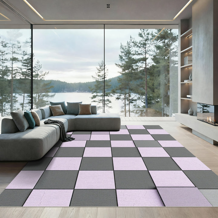 Soft Lilac Gray Checkerboard Squares Rug