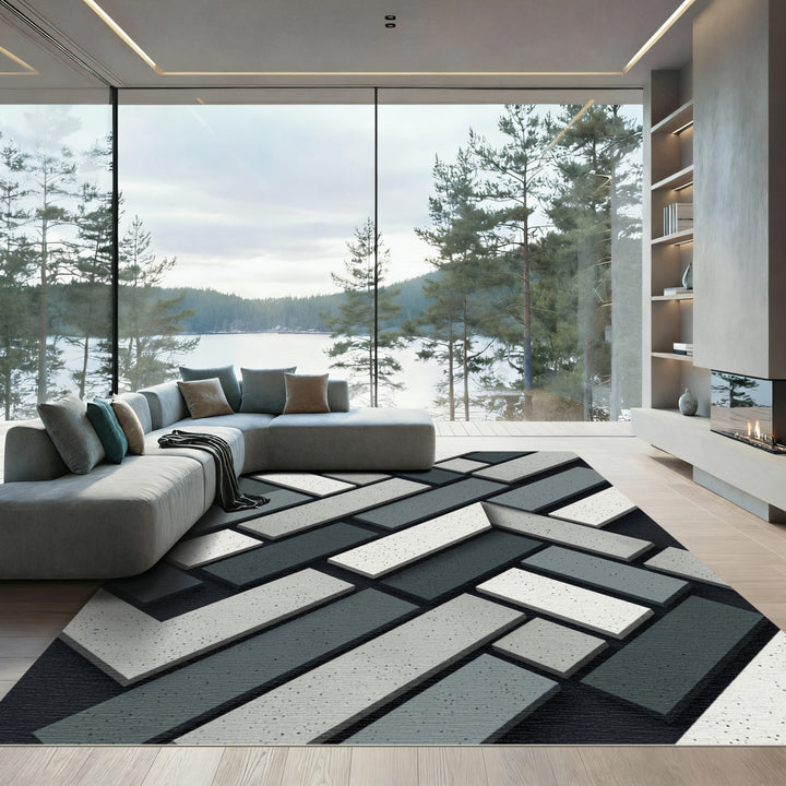 Modern Gray Concrete Herringbone Rug