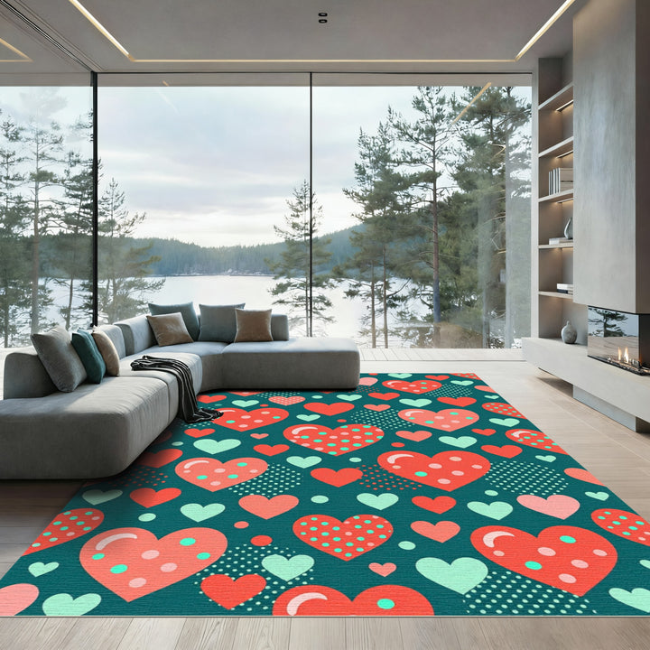 Teal Hearts Pattern Rug