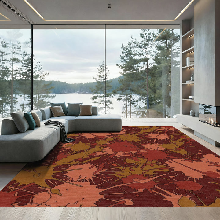 Crimson Earth Tones Splatter Graphic Rug