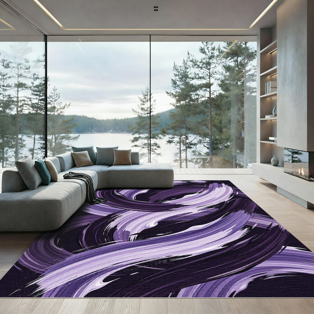 Abstract Purple Swirl Brushstroke Rug