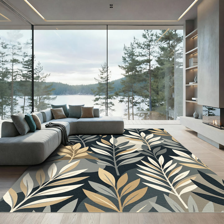 Earthy Leaf Branch Botanical Arrangement Rug