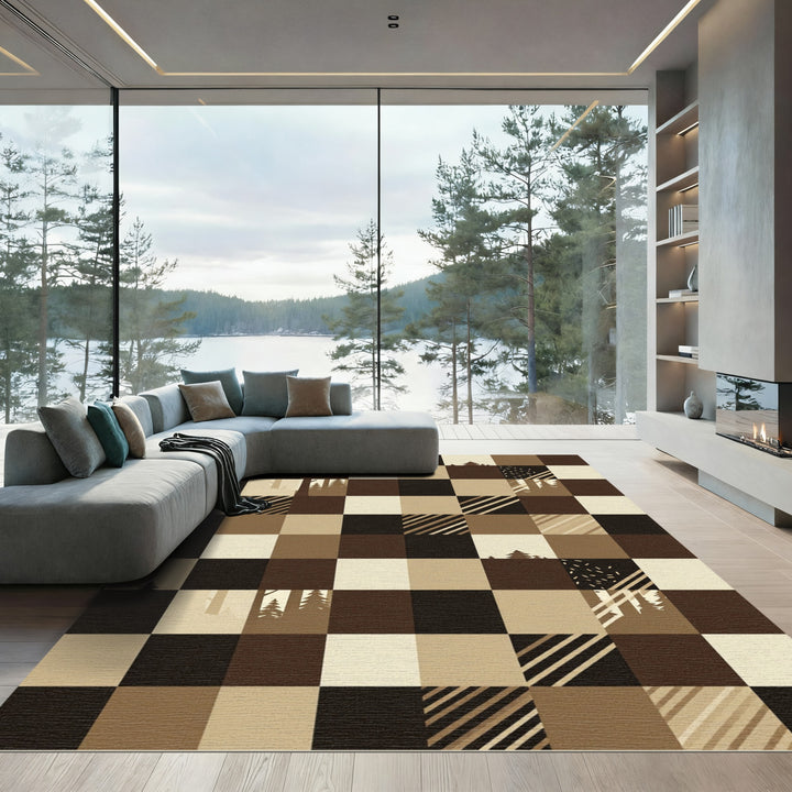 Rustic Forest Plaid Squares Rug