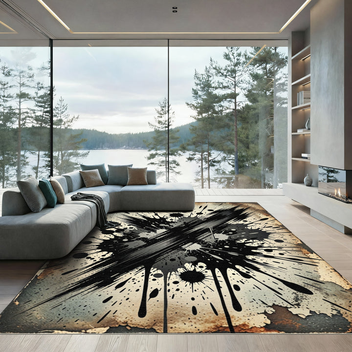 Black Ink Splatter Grunge Explosion Rug