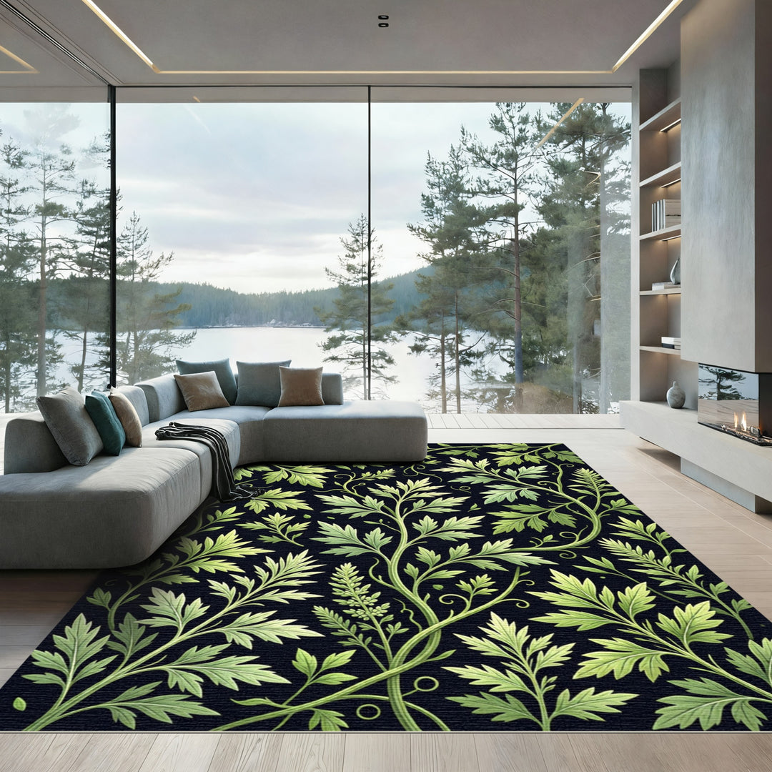 Lush Green Vintage Botanical Vines Rug