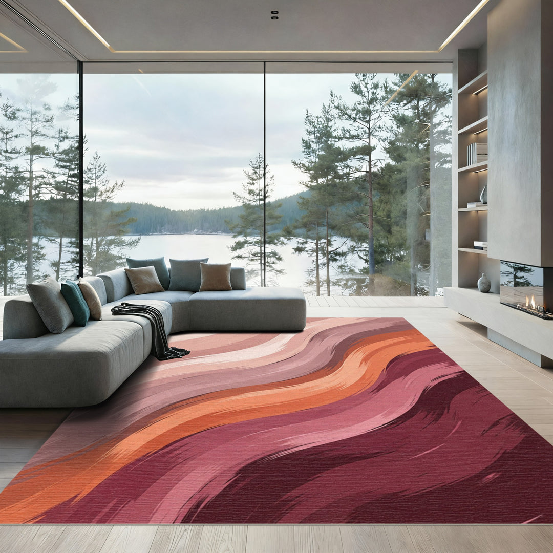 Blush Mauve Streaked Wave Art Rug